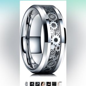 Carbide Ring Steampunk Gear Wheel Ring for Men Carbon Fiber Inlay Wedding Band